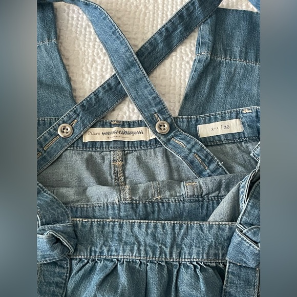 Anthropologie Pilcro Blue Denim Wide Leg Cropped Overalls Relaxed Fit Size 30 - Picture 8 of 10